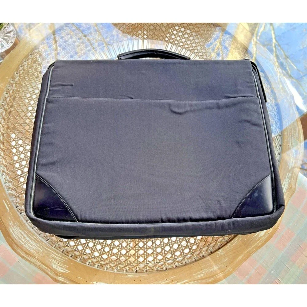 Dunhill Vintage Black Leather & Canvas Expandable Business Briefcase